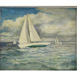 Mid-20th century British School, oil on board, yachts on the Solent, signed with monogram ES, 9.5" x