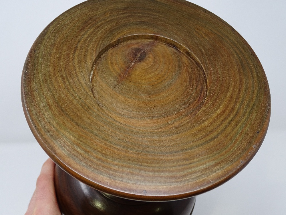 A large lignum vitae wassail bowl and cover, the circular lid surmounted with a spice cup and cover, - Image 6 of 10