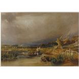 David Cox Jr., large watercolour, eel fishermen on the river, 21" x 30", framed