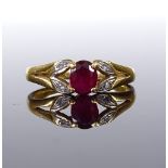 A Burmese ruby and diamond dress ring, in 850 (20.4ct gold) settings, setting height 5.2mm, size