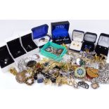 A large quantity of assorted costume and silver jewellery, including relief carved cameo panel,