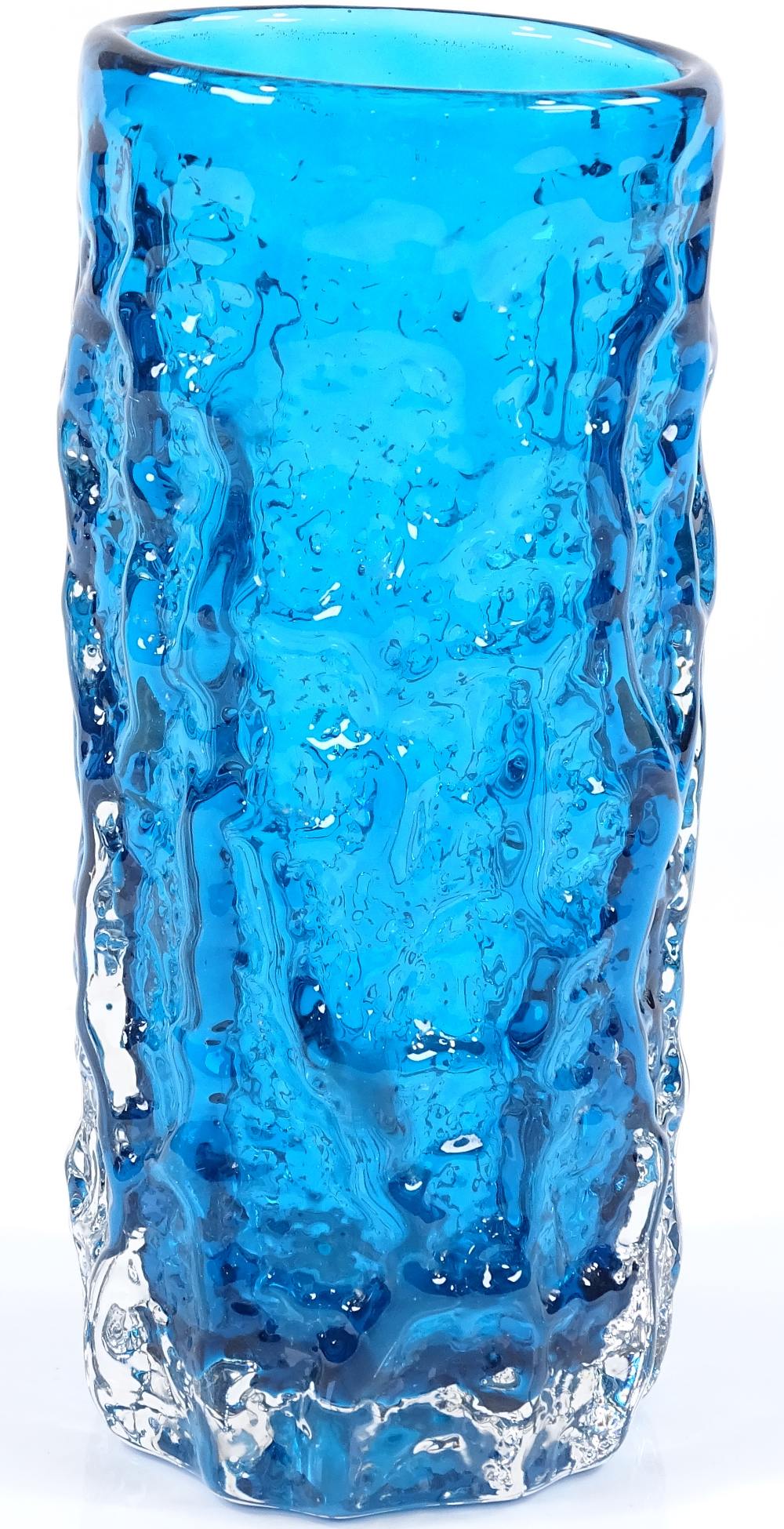 A Whitefriars Bark vase by Geoffrey Baxter, in Kingfisher blue, height 18cm