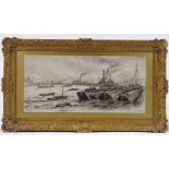 Percy Home (born 1930), charcoal / watercolour, Battersea on The Thames, signed, 9.75" x 20.75",