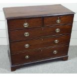 A George IV cross-banded mahogany chest of 3 long and 2 short drawers, with embossed brass drop-