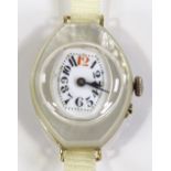 A lady's Art Deco mother-of-pearl mechanical wrist watch, with gold plated case and mother-of-
