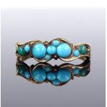 A Victorian 18ct gold turquoise dress ring, unmarked settings, setting height 5.8mm, size Q, 2.6g