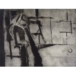 John Wragg, etching, abstract composition, signed in pencil, 1961, image size 18" x 23.5", unframed