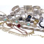Various silver and other costume jewellery, together with 6 silver napkin rings