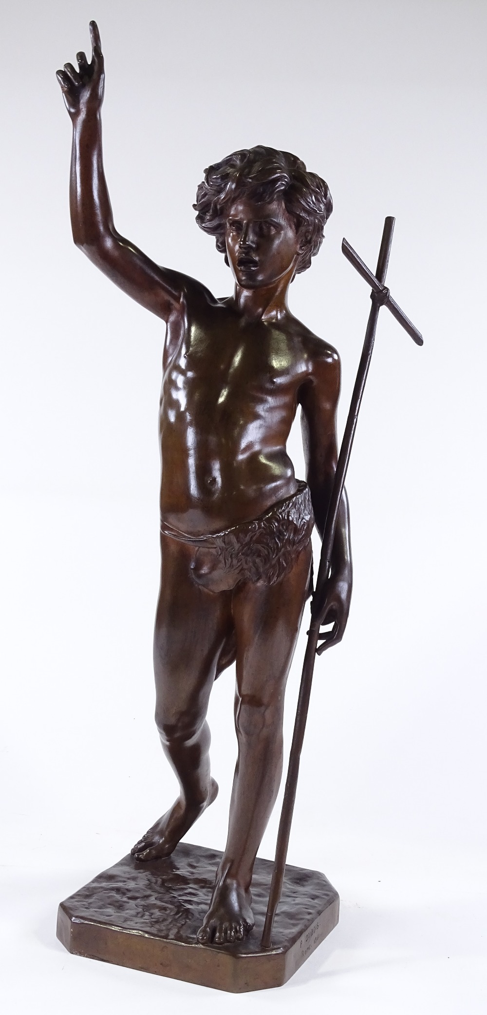 Paul Dubois (1829 - 1905), bronze sculpture, John The Baptist, signed on base, dated 1861, height - Image 2 of 7