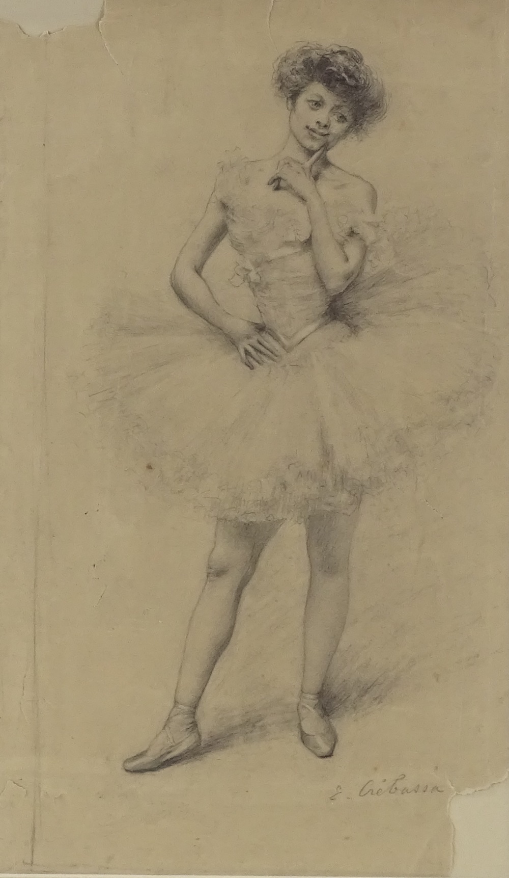 Eduard Crebassa (1822 - 1882), pencil drawing, ballet dancer, 16" x 9", framed