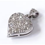 A platinum and diamond set heart-shaped pendant, height excluding bale 13mm, 3.5g