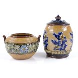 A Doulton Lambeth 2-handled pot, diameter 12cm, and a Doulton Lambeth stoneware tobacco jar and