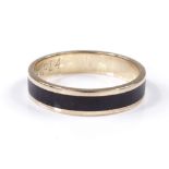 A 9ct gold black enamel band mourning ring, band width 4.1mm, size N, 2.8g