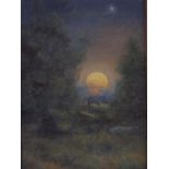 Early 20th century Canadian School, oil on board, moonlit landscape, 7.5" x 5.5", framed