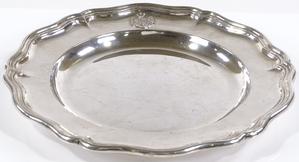 An Austrian Imperial circular silver card tray / salver, with scalloped border and cast-silver - Image 2 of 3