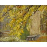 Belgium School, oil on board, impressionist woodland scene, unsigned, Studio stamp verso, 9" x