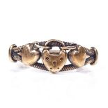 A Victorian 9ct gold sweetheart ring, depicting padlock and 2 hearts, setting height 7.1mm,