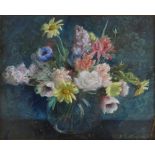 Ruth Latter, coloured pastels, still life flowers, 12.5" x 16", framed