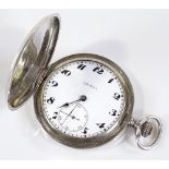 An Art Deco Continental silver full hunter side-wind Doxa pocket watch, engine turned case with