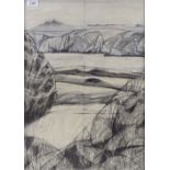 Mixed media watercolour / pastel, sketch, coastal landscape, indistinctly signed, 23" x 16.5",