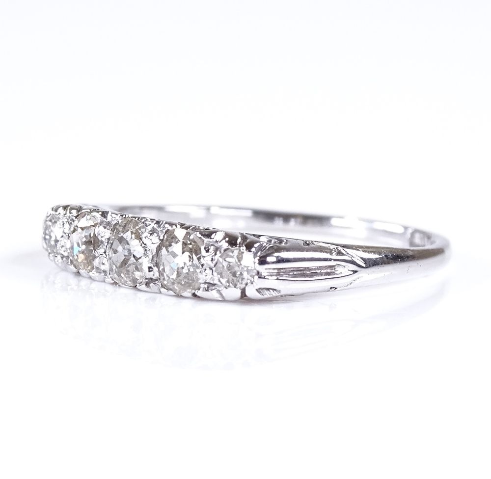 An 18ct white gold 5-stone diamond ring, pierced scrollwork bridge, setting height 4mm, size R, 2.5g - Image 2 of 4