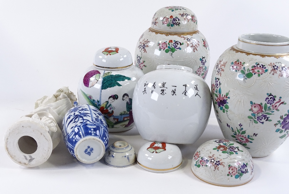 A group of Oriental porcelain, including a Blanc de Chine porcelain Buddha, height 30cm (7) - Image 3 of 3