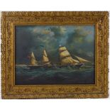 T N Condy, oil on canvas, 3 masted ship off the coast, 15" x 20", framed