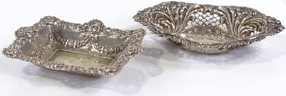 A Victorian silver pierced bon bon dish, hallmarks Birmingham 1897, together with another pierced - Image 2 of 3