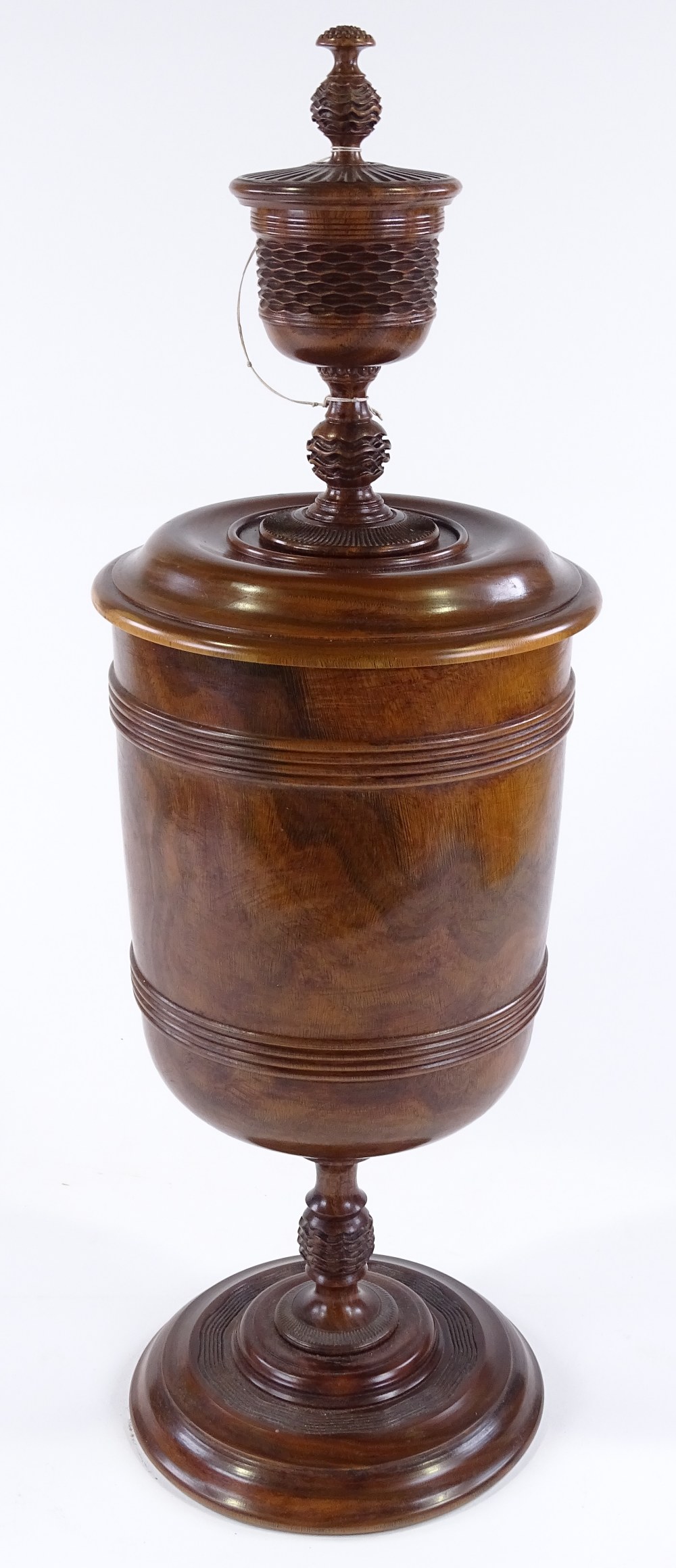 A large lignum vitae wassail bowl and cover, the circular lid surmounted with a spice cup and cover, - Image 2 of 10