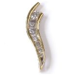 A 10ct gold 7-stone diamond line pendant, total diamond content approx 0.4ct, length 27.4mm, 1.6g