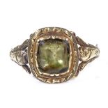 A Victorian solitaire citrine memorial ring, foil-backed stone with closed back setting, setting