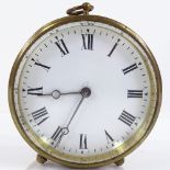 A brass drum-cased clock, circa 1900, with enamel dial, 8-day spring-driven movement, diameter 9.5cm