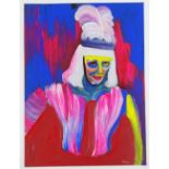 Vic Reeves, acrylic on paper, showgirl, 14.5" x 11", unframed