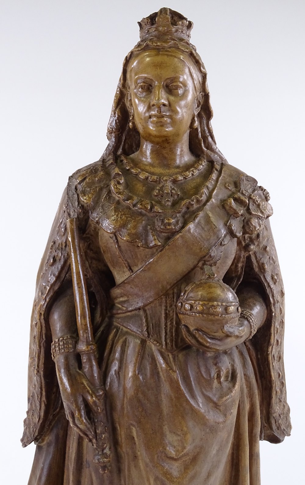 E Geflowski, painted plaster sculpture of Queen Victoria, incised signature dated 1887, height