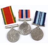 3 Second World War Service medals, South Africa Europe pair to F Pruksch, and 1 India medal (3)