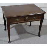 A Georgian oak side table, with single panel fronted frieze drawer, turned legs and pad feet, 3' x