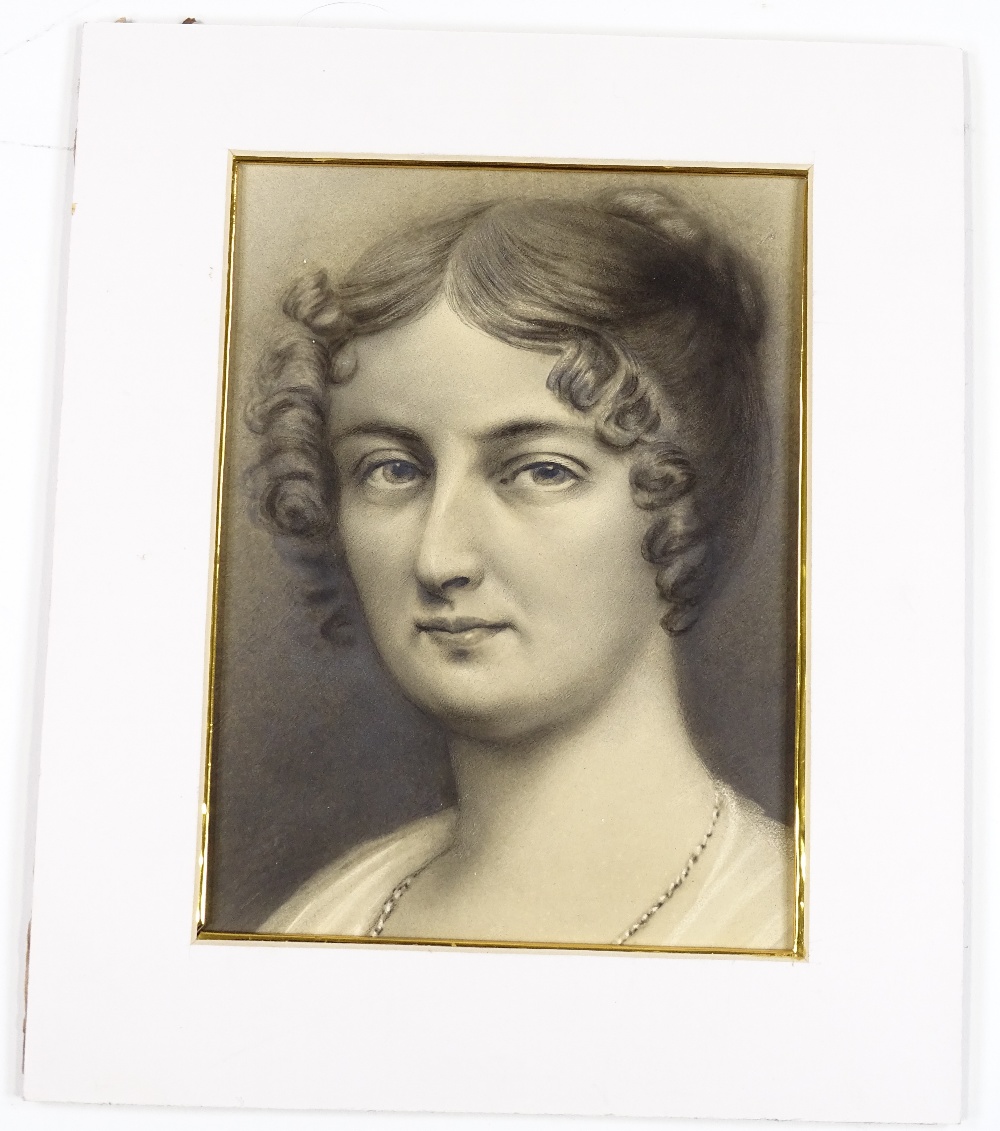 A 19th century pencil drawing, a head portrait of a woman, unsigned, 9" x 6.5", mounted - Image 2 of 4