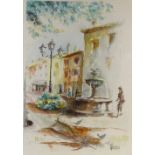 Herrou, watercolour, French street scene, 30" x 22", framed