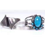 2 Scandinavian silver bangles, and a Native American silver and turquoise bracelet (3)
