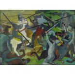 C Fontaine, oil on paper, The Battle of Hastings, dated 1948, 15" x 19", framed