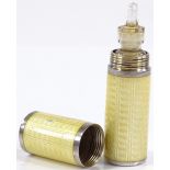 A Continental silver and yellow enamel scent bottle case, with original glass bottle and stopper,