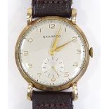 A 9ct gold Garrard wristwatch, Mechanical 17 jewel movement with subsidiary seconds dial and