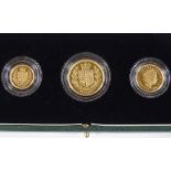 A 2002 United Kingdom gold proof 3-coin sovereign set, cased