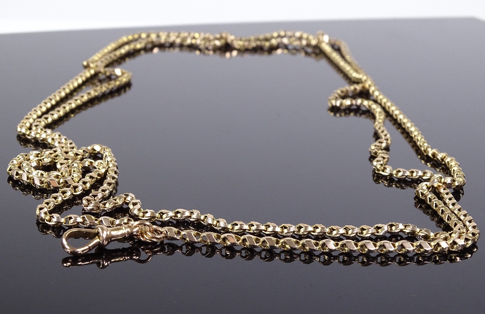 A long 9ct gold fancy link guard chain, with clip, length 800mm, 31.1g