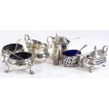 A small silver cream jug, salts and mustard pots, 11.3oz weighable