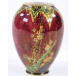 A Crown Devon vase with gilded and painted garden scenes, made for the Rembrandt Guild, height 13cm