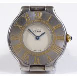 A lady's Must de Cartier Quartz wristwatch, stainless steel case with gilded Roman numeral chapter