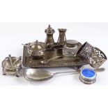 Various silverware, comprising large Mappin & Webb spoon, a silver desk stand (1 inkwell missing), a