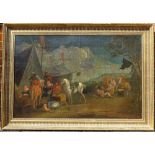 17th / 18th century Dutch School, oil on canvas, a military encampment, unsigned, relined, 30" x