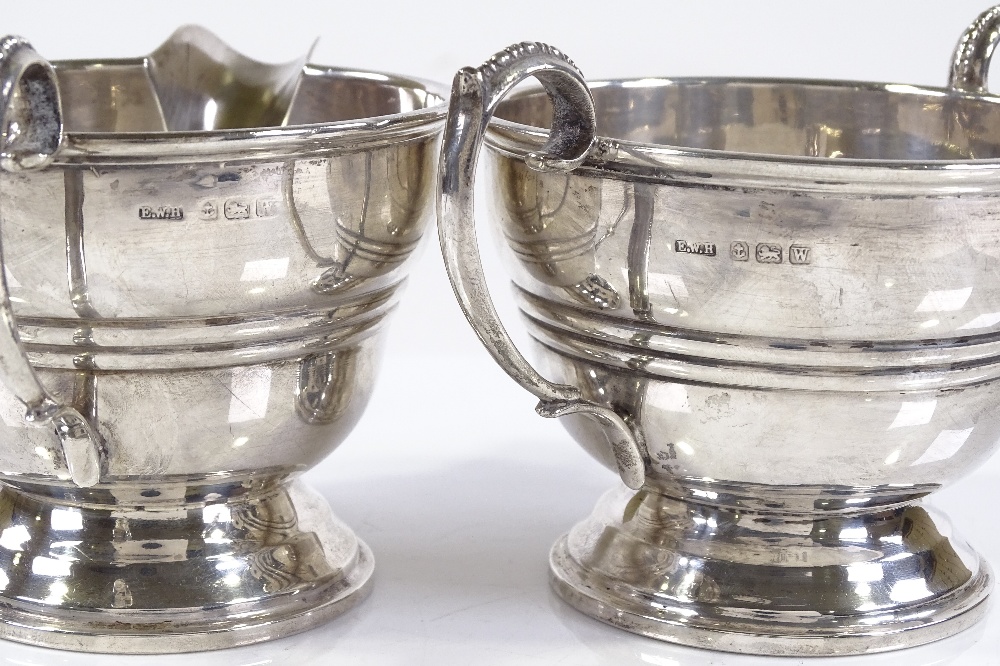 A matching silver cream jug and sugar bowl, of circular form with banded body, by Ernest W - Image 3 of 3
